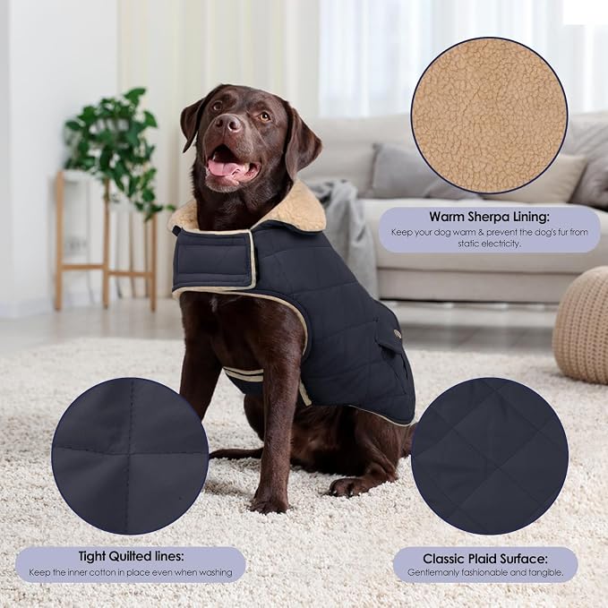 Dog Winter Jacket for Extra-Large Dogs, Pet Windproof Cold Weather Coats, Pets Clothes Snow Jacket, Golden Retriever, Labrador Retriever, Husky, NavyBlue XL