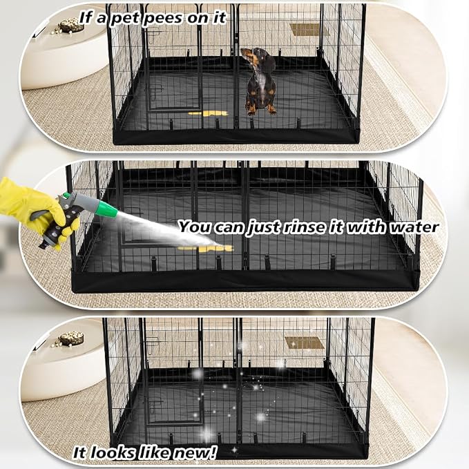 PJYuCien Square Playpen Bottom Pad for 24'' Width 8 Panel Pen, Black | Protect Floor, Easy to Move and Clean, Perfect for Puppy, Duck, and Other Small Animals, Hook Connect