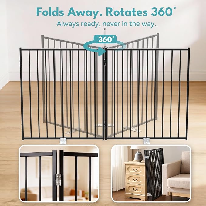 No Pawblems Full Metal Dog Gate Extension, 30" Tall Foldable Panels | Foldable Dog Fence & Pet Gate Extension for Deck/Stairs, Indoor/Outdoor, 52" Wide, 2 Panels, Black
