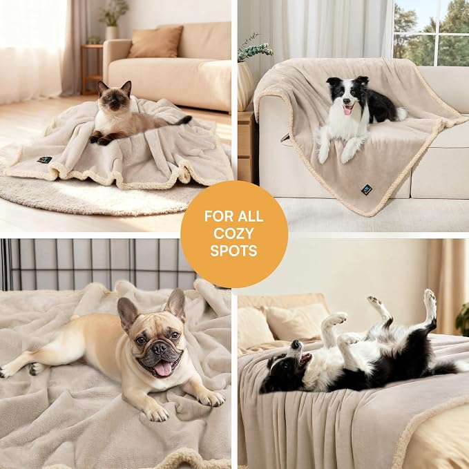 Waterproof Pet Blanket, Liquid Pee Proof Dog Blanket for Sofa Bed Couch, Reversible Sherpa Fleece Furniture Protector Cover for Small Medium Large Dogs Cats, Grey Beige Small（40" x 28"） | waterproof pet blanket sherpa fleece reversible couch cover bed ...
