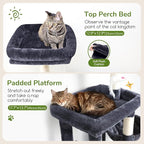 Globlazer 52in Cat Tree Tower for Indoor Cats, 2 Condos, S52, Dark Grey | Multi-Level Plush House, 5 Sisal Scratching Posts, 2 Padded Top Perches, Big Metal Basket, Stable Enlarged Base