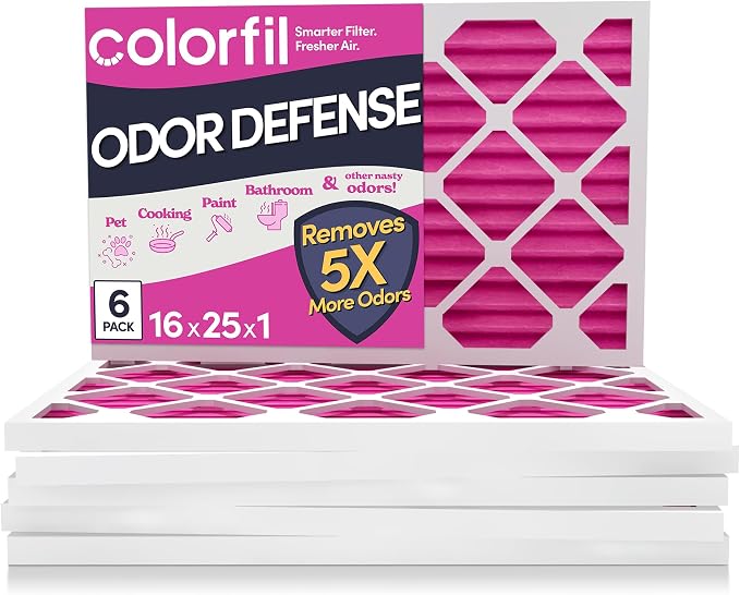 16x25x1 Air Filter (6-Pack) | Made in the USA | Color Changing | Remove Cat and Dog Odor | MERV 8 for Pet Hair Dander and Dust | 15.5"x24.5"x0.75" Exact Size