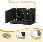Hzuaneri Cat Litter Box Enclosure, Hidden Litter Box Furniture with Divider | Wooden Cat Cabinet with Removable Dividers, Reversible Entrance Left or Right Side, Cat Washroom, Black CB84604X