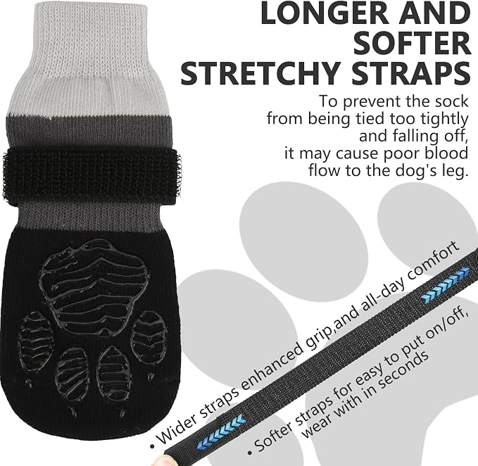 EXPAWLORER Non-Slip Dog Socks for Hardwood Floors to Prevent Licking, Dog Shoes for Hot Pavement Quick Walking, Dog Booties Boots & Paw Protectors with Grippers for Small Medium Large Senior Dogs XL