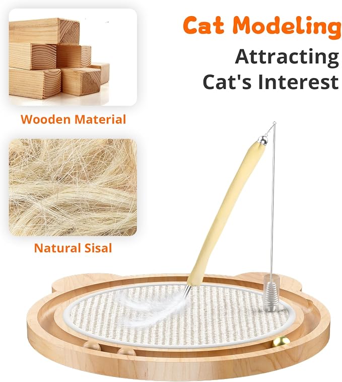 Cat Scratcher Toys Natural Sisal Pad Kitten Interactive Ball Track | Cat Toys Spring Ball Turntable Indoor Entertainment Chasing Hunting Protecting Furniture Sofa Mental Physical Exercise