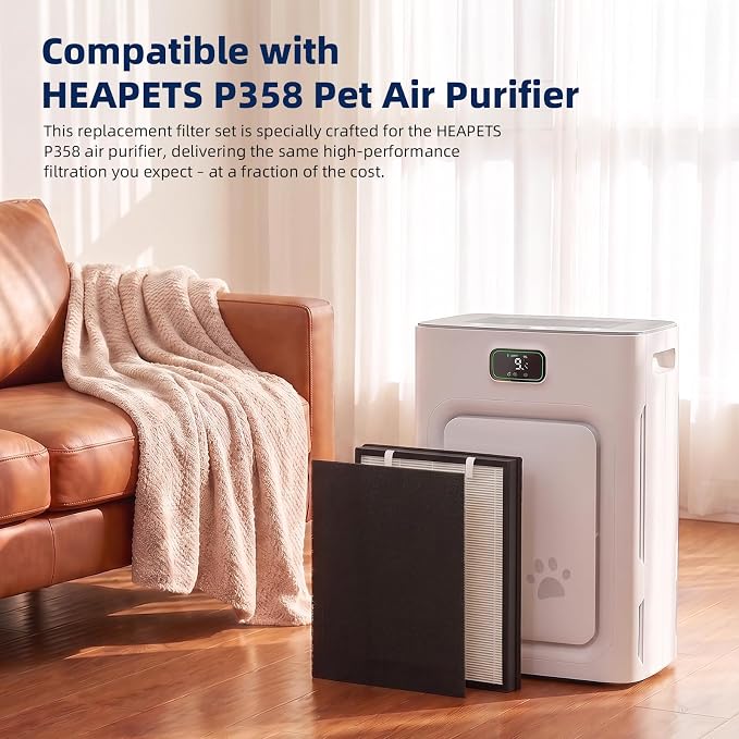 2 Set P358 Replacement Filter for HEAPETS P358 Pet Air Purifier, 3-in-1 P358 Air Purifier Filter Includes 12 Pre-Filters and 4 Composite Filter, Compare Part #PJ358-2LX6JDM