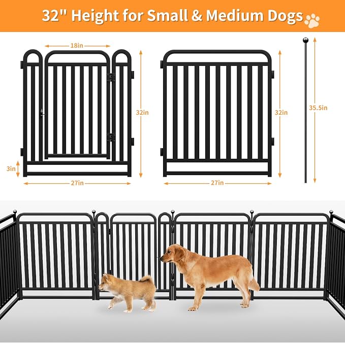 Puppy Playpen Dog Playpens Fence Outdoor Thickened Metal Tube, Low Threshold Dog Play Pen Indoors, 32" Height 12 Panels for Small/Medium/Large Dogs (Black)