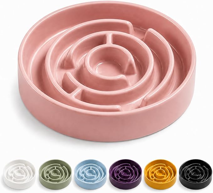 Ceramic Slow Feeder Dog Bowl 1.5 Cup Puzzle Dish for Small Medium Dogs | Glazed ceramic maze bowl with 1.5-cup capacity for dry or wet food, sized for small and medium dogs