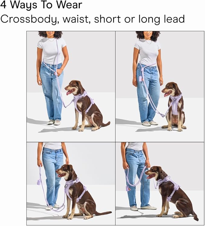 Wild One Hands-Free Adjustable Rope Dog Leash, Standard: 4' to 8.5' Long, .5" Wide, Adjustable for Crossbody, Waist & Handheld, Moonstone