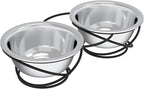 Set of 2 Stainless Steel Dog Bowls - 40oz Pet Bowls with Decorative Dog Food Stand - Metal Food and Water Dishes for Large Pets - Puppy Essentials by PETMAKER (Silver/Black)