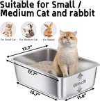 Stainless Steel Litter Box, Metal Litter Box High Sided 18"x14"x6" | Cat Litter Box Easy to Clean, Non-Stick Litterbox for Cats or Kittens, No-Smell Pet Supplies Toilet Tray