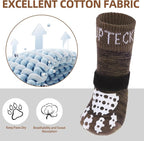 PUPTECK Anti-Slip Dog Socks with Double Sides Grips for Small Medium Large Dogs Hardwood Floors Prevents Licking, Dog Shoes for Hot Pavement Traction Control for Senior Dogs, Coffee Brown XL
