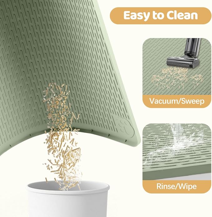 Silicone Cat Litter Mat for Litter Box 57”x40” Large Cat Mat, Green | Waterproof, Non-Slip, Leak-Proof Rug Mat with Lip, Easy to Clean, Extra Large Litter Catcher Mat for Floor