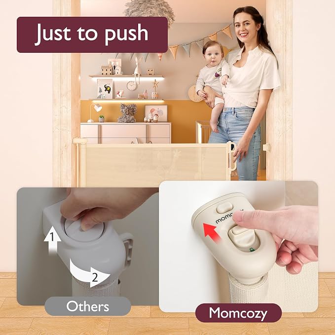 Momcozy Retractable Easy-to-Use Mesh Baby Gate | 33-Inch Tall, Extends to 55-Inch Wide, for Stairs, Doorways, Hallways, for Pet Dogs and Cats, Indoor/Outdoor Baby Gate