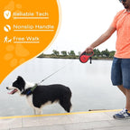 ILOMAX 360° Tangle-Free Retractable Dog Leash Built-in Waste Bag Dispenser Under Handle 2 Rolls Poop Bags Included Heavy Duty Tape Leash for Dogs up to 50kg Carry Pouch Included.26ft (Red, XL)