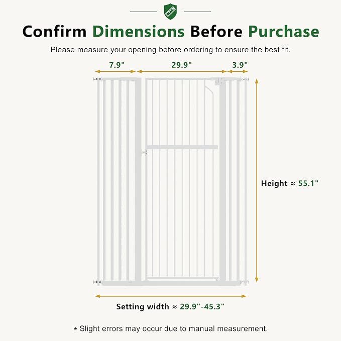 Extra Tall Cat Gate, 55.1" Heavy Duty Pet Gate for Large Cats & Dogs, Adjustable 29.9-45.3" Wide, Auto Close, No Drilling Pressure Mount, Easy Walk Through for Doorways Hallways Kitchen, White
