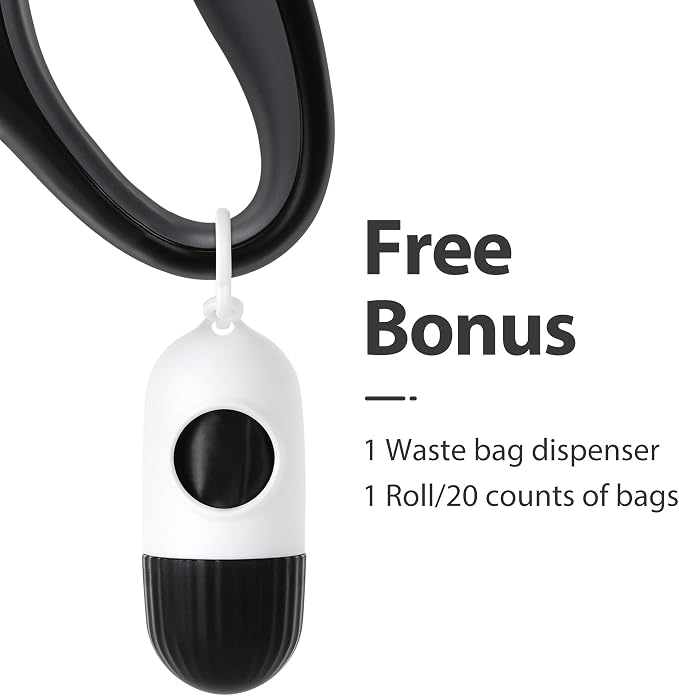 Fida Retractable Dog Leash with Dispenser and Poop Bags, 16 ft Pet Walking Leash for Medium Dog or Cat up to 44 lbs, Anti-Slip Handle, Tangle-Free, Reflective Nylon Tape (M, Black)