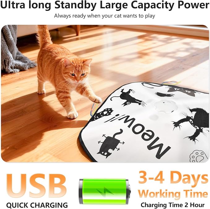 ORSDA Cat Toys for Indoor Cats, 4 in 1 Interactive Automatic Kitten Adult Cat Toy Whack a Mole, Hide and Seek, Moving Magic Wand & Chase Teaser, Rechargeable Touch/Timer Motion& Night DND Mode