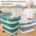 Rice Storage Container, Collapsible Airtight 10-40 Lb Rice Storage Container, 25lb Pet Dog Food Storage Container, Rice Dispenser Bin with Cup and Scoop for Flour Cereal Pasta Grain, Cat Bird