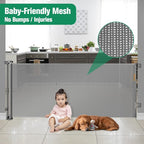110" Extra Wide Baby Gate Retractable Dog Gate for Large Openings, Gray | Indoor/Outdoor Retractable Pet Gate, Space-Saving, Easy One-Hand Operation, Safety Lock, Scratch-Resistant Mesh, Easy Install