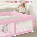 Hiaksedt Baby Playpen 50"x50" Baby Girl Play Pen for Babies and Toddlers | Safe Structure and Soft, Skin-Friendly Fabric with Zipper Gates Pink