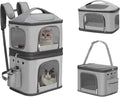 HOVONO Detachable Double Cat Backpack Carrier for 2 Pets | Pet Backpack Carrier for Small Cats & Dogs, Perfect for Traveling/Hiking /Camping/Vet Visits, up to 16 lbs Each, Grey