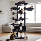 Heybly Tall Cat Tree 78-inch Multi-Level Cat Tower for Indoor Cats HCT033G | Cat Condo with 2 Widened Plush Perches, Multi-Level Cat Furniture with Scratching Board, Big Caves, Smoky Gray