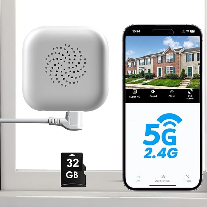 2K Window Camera with 32GB Memory Card, 5GHz & 2.4GHz WiFi Indoor Cameras for Home Security with AI Starlight Color Night Vision, AI Person & Motion Detection, Easy & Quick Install, 24/7 Recording