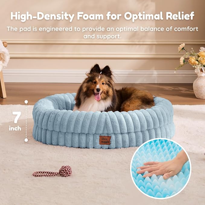 ChiXnuggle Orthopedic Dog Bed, Washable Cover, Faux Fur Bolster Pet Couch | waterproof,egg crate foam,non-slip bottom,for small medium dogs,light blue,30*24*7,dog sofa,puppy bed
