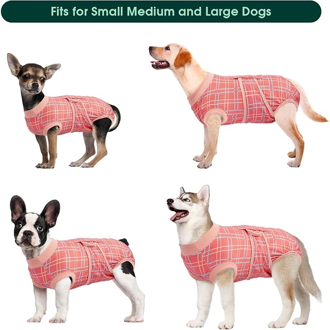 Kuoser Dog Recovery Suit for Female Male Dogs, Post-Surgery Bodysuit for Spay Neuter, Dog Onesie After Surgery, Anti-Licking Pet Surgical Recovery Suit, Pink M