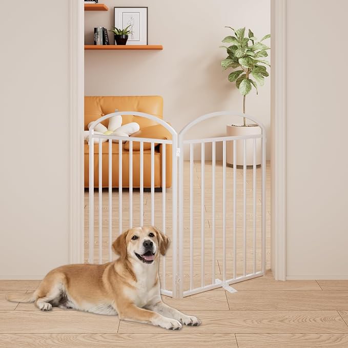 SNUOWU 2 Panels Full Matel Freestanding Dog Gates, 48" Extra Wide 36" Tall Free Standing Dog Pet Gate for Indoor & Outdoor. Foldable Pet Fences for Doorways, House, Stairs, Porch, Deck, Yard