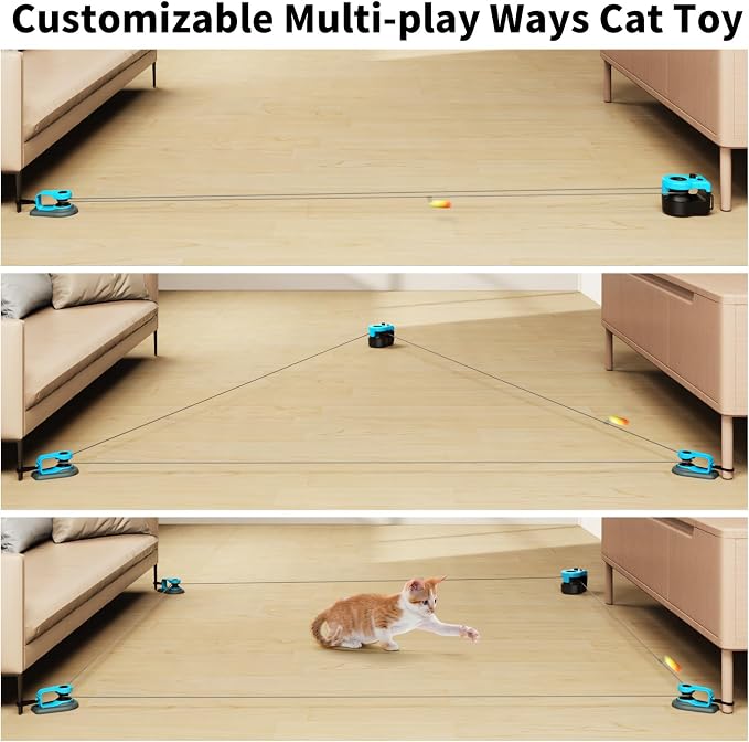 Interactive Cat Toys for Indoor Cats Chasing Running Hunt Instinct Exercise | Auto Smart DIY Multi-track Cat Feather Toy Treadmill with Mouse Sound，Cat Lure Course for Playful Cat Kitten Play(Cyan-blue)