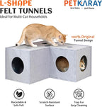 PETKARAY Cat Tunnel, Original Cat Hideaway Cave for Indoor Cats, Large Kitten Play Tubes and Tunnels, Soft Felt Cat Toy with Interactive Peek Hole, Grey L Shape