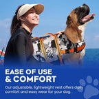 Dog Life Jacket — Premium Swim Vest with SafeChin Anti-Choke Collar | PAWS Aboard Grey Camo | RapidLift Rescue Handle, D-Ring, Reflective Trim | Boating, Kayaking, Pool | Large (50–80 lbs)