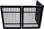 Urnporium Freestanding Wooden Dog Gate – Folding Acacia Hardwood Pet Barrier with 2-Way Hinges, Portable Indoor Outdoor Puppy Safety Fence for Doorways, Hallways (Black Pet Gate, 3 Panel 24" Tall)