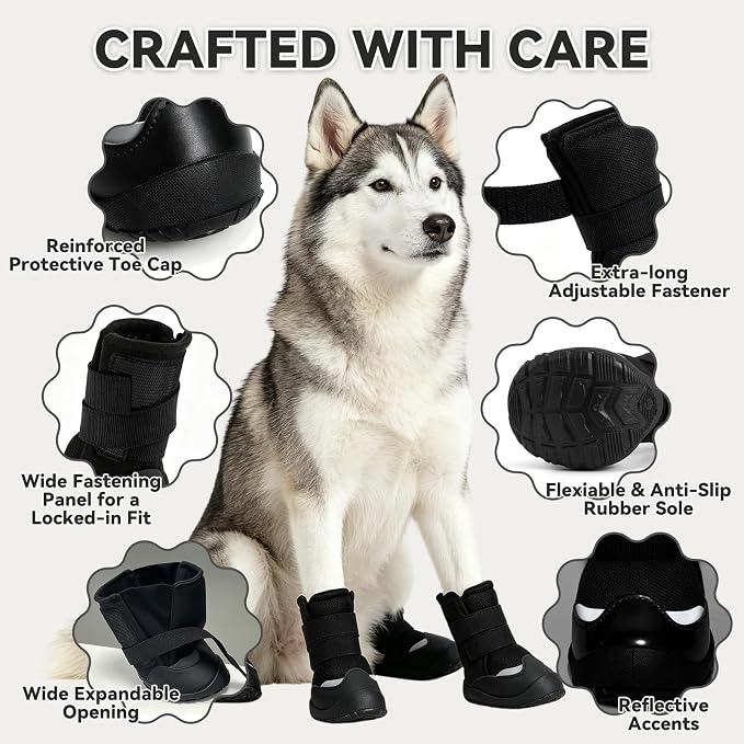 Dog Boots,Rugged Anti-Slip Sole Paw Protectors for Medium Large Dogs,Boots & Paw Protectors with Adjustable Straps,Waterproof Dog Booties for Hot Pavement,Snow,Hiking(Black,#10)