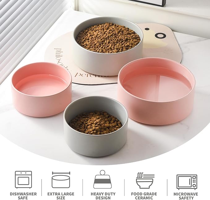 6'' Ceramic Dog Bowl - 30Oz Classic Dogs Food & Water Bowl for Small and Medium Breed Dogs, Heavy Duty Non-Slip Dog Dishes, Food Grade Stoneware Pet Bowl, Dishwasher & Microwave Safe, Pink