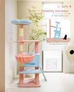 MUTTROS Flower Cat Tree 47.2" Multi-Level Cat Tower with Sisal Covered Scratching Posts, Cute Cat Condo for Indoor Small Medium Cats, Pink Top Perch, Ramp, Fluffy Ball, Blue