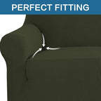 H.VERSAILTEX Stretch Couch Covers for Sofa 1 Piece Slipcovers for Couches and Sofas 3 Seater Couch Cover Feature Thick Checked Jacquard Fabric with Elastic Bottom(Sofa 72"-88" Wide, Olive)