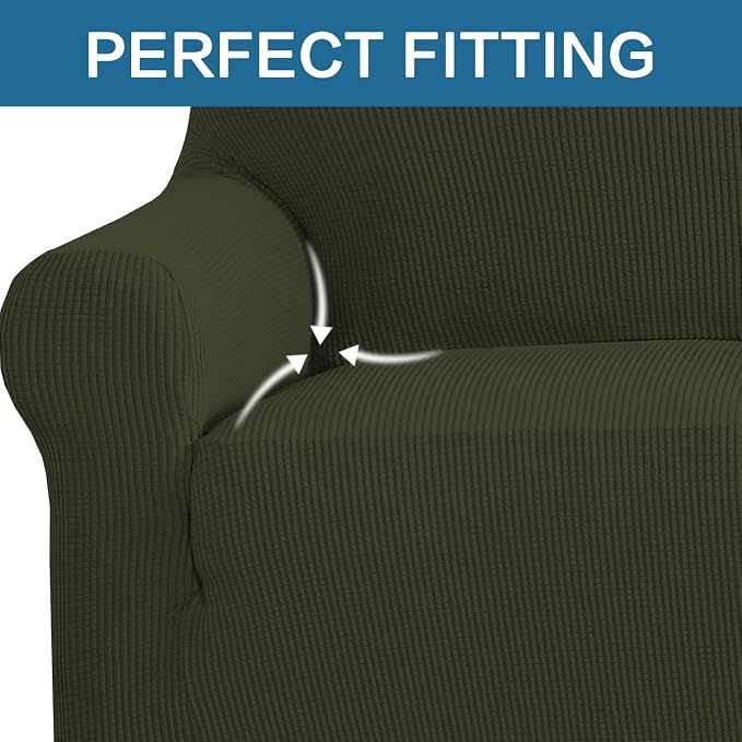 H.VERSAILTEX Stretch Sofa Covers for 3 Cushion Couch Covers Sofa Slipcovers for Living Room Feature Thick Checked Jacquard Fabric with Elastic Bottom(X-Large Sofa 101"-110" Wide, Olive)