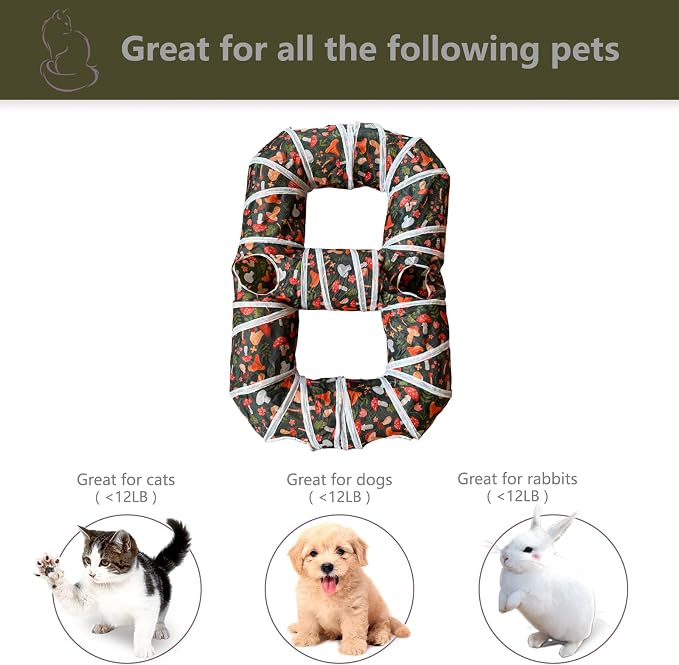 8-Shaped Cat Tunnel Toy Interactive Foldable Playhouse Maze Toys for Cats, Kittens, Rabbits & Small Pets with Playing Balls Collapsible Play Tube for Indoor Fun & Exercise (Brown)