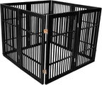 Urnporium Pet Dog Gate Freestanding, Strong Durable Folding Wooden Fence, Portable Acacia Hardwood Safety Barrier for Indoor & Outdoor Use (Black Pet Gate, 8 Panel 30" Tall)