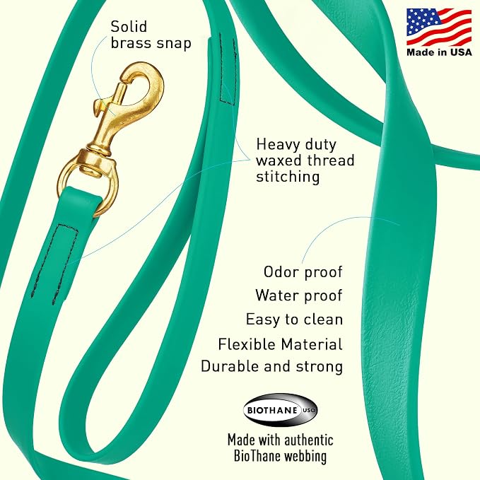 Viper Biothane K9 Working Dog Leash Waterproof Lead for Tracking Training Schutzhund Odor-Proof Long Line with Solid Brass Snap for Puppy Medium and Large Dogs, 15ft Teal