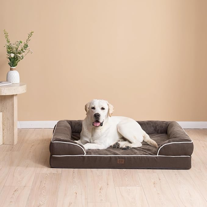 EHEYCIGA Orthopedic Extra Large Dog Bed, Waterproof Washable XL Pet Bed 44" | Non-Slip Bottom and Egg-Crate Memory Foam Big Dog Couch Bed with Washable Removable Cover, Brown, 44Inch