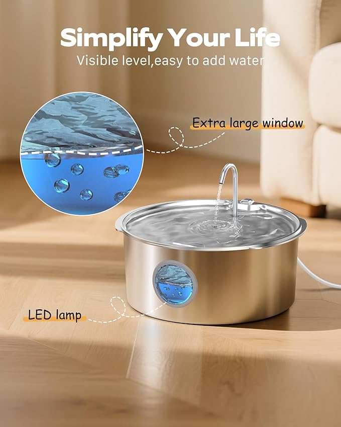 Dog Water Fountain for Large Dogs: Stainless Steel Dog Fountain Water Bowl - 3.2Gal/406oz/12L Super Quiet Big Cat Water Fountain with Visual Water Level -Great for Large Dogs Cats and Multi-Pet Home