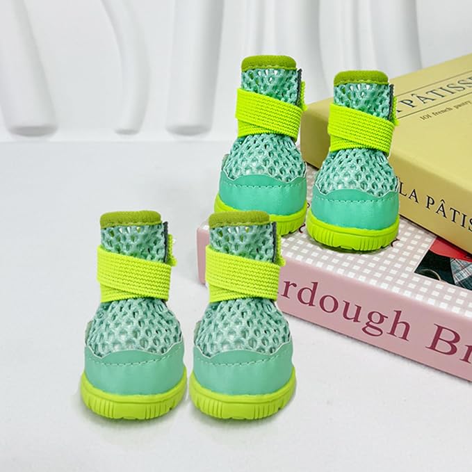 Anti Slip Dog Shoes Paw Protectors for Hardwood Floors,Breathable Puppy Boots with Adjustable Straps for Hot Pavement Beach_5#(Green)