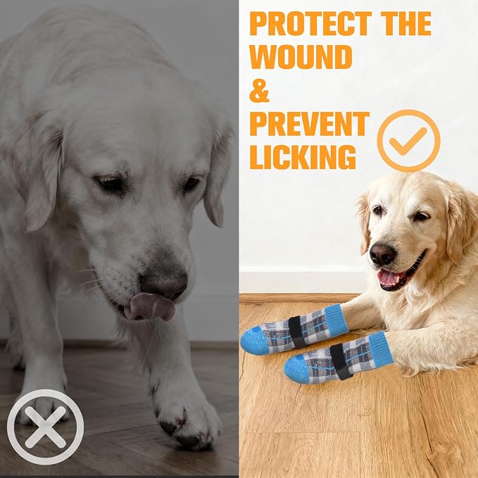 EXPAWLORER Dog Socks for Hardwood Floors, Dog Shoes for Winter, Dog Booties for Cold Pavement to Prevent Licking, Paw Protectors Strong Traction Control for Small Medium Large Dogs,Blue XS