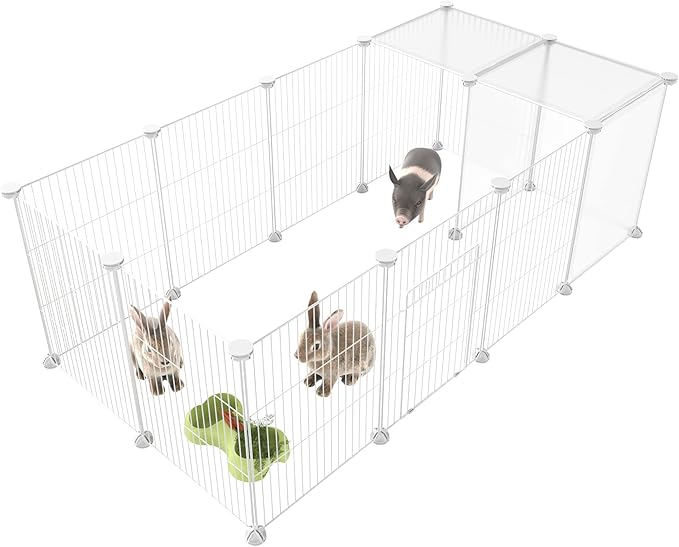 Pet Playpen, Small Animal Cage DIY Wire Fence with Door 15 Panels, White | Portable Yard Fence for Indoor or Outdoor, for Small Animal, Puppies, Kitties, Bunny, Guinea Pigs, Turtle