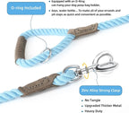 Mile High Life Dog Leash Braided Cotton Rope w/Leather-Wrapped Ends/Handle | Rust-proof 360° swivel clasp, Heavy-duty for medium/large breeds. Great for weddings, daily walks (6 FT, 1/2", Sky Blue)