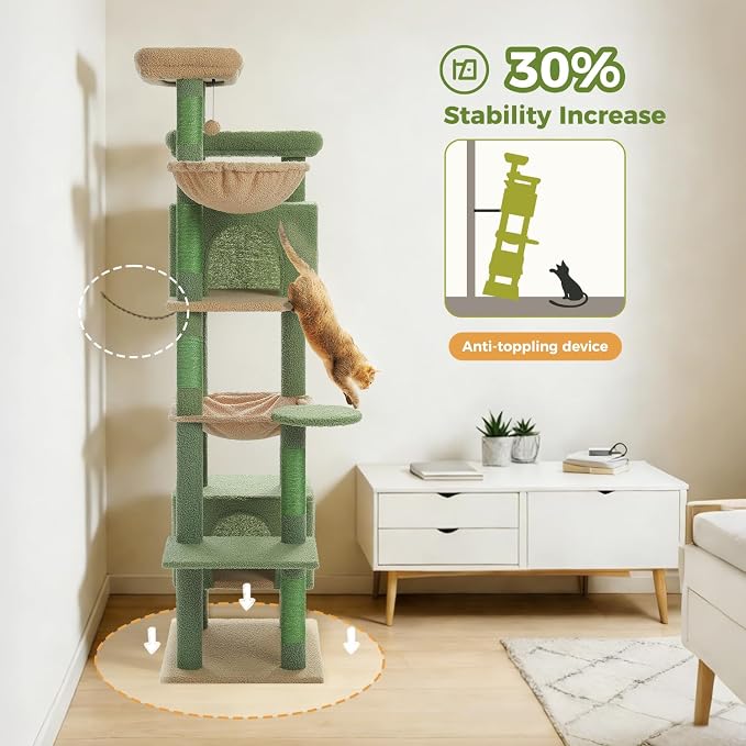 69" Cactus Cat Tree for Indoor Cats Large Adult, Multi-Level Cat Tower | Multi-Level Cat Tree with Scratching Posts, Soft Padded Perch, 2 Dangling Toys